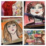 beautiful faces, curly, redhead, inks, acrylic, art journal